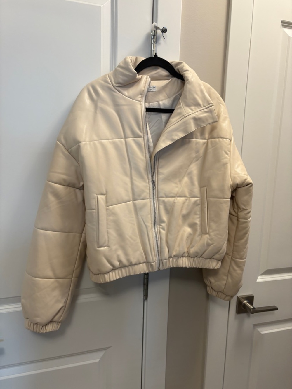 Paper Crane Neutral Cream Quilted Faux-Leather Jacket